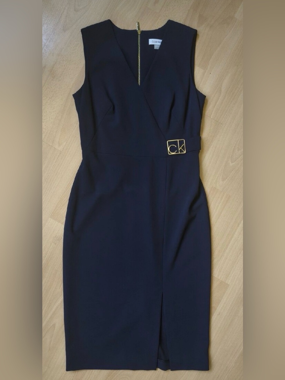 Calvin Klein Navy Sheath Dress with Gold CK Accent
